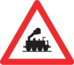 Railway level crossing without gate or barrier