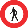 Prohibition of pedestrians (includes any kind of vehicle-like transport means, e.g. rollerblades, skateboards, scooters, etc)
