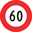 Maximum speed limit (only valid during good condition, otherwise the driver must adjust speed to worse condition)