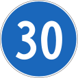 Minimum speed limit (during good conditions (road, traffic, sight), the speed is not allowed to fall below the minimum speed limit; vehicles not capable of speeds exceeding 30 km/h are not allowed to continue)