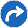 Must turn right ahead (on motorways: must change to the right road)