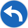 Must turn left ahead (on motorways: must change to the left road)