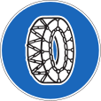 Snow chains required (metal snow chains must be applied to at least two wheels of the same axle; also valid for three-wheelers)