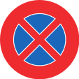 No stopping (voluntarily; also implies the part on the sidewalk; additional restrictions may be applied)
