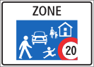Start of Home zone (with 20 km/h speed limit)