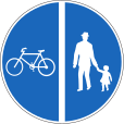 Segregated and mandatory bicycle lane on the left and pedestrian lane on the right