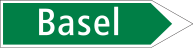 Signpost to destination via motor-/expressway route