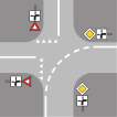 Linea di guida su strada principale che cambia direzione