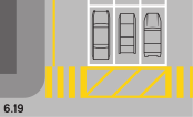Pedestrian area (yellow, two longitudinal strips on each side connected by bias bindings)