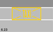  Prohibition of parking area (yellow, framed, diagonally crossed, optional labeled with word TAXI or carlicense plate number)
